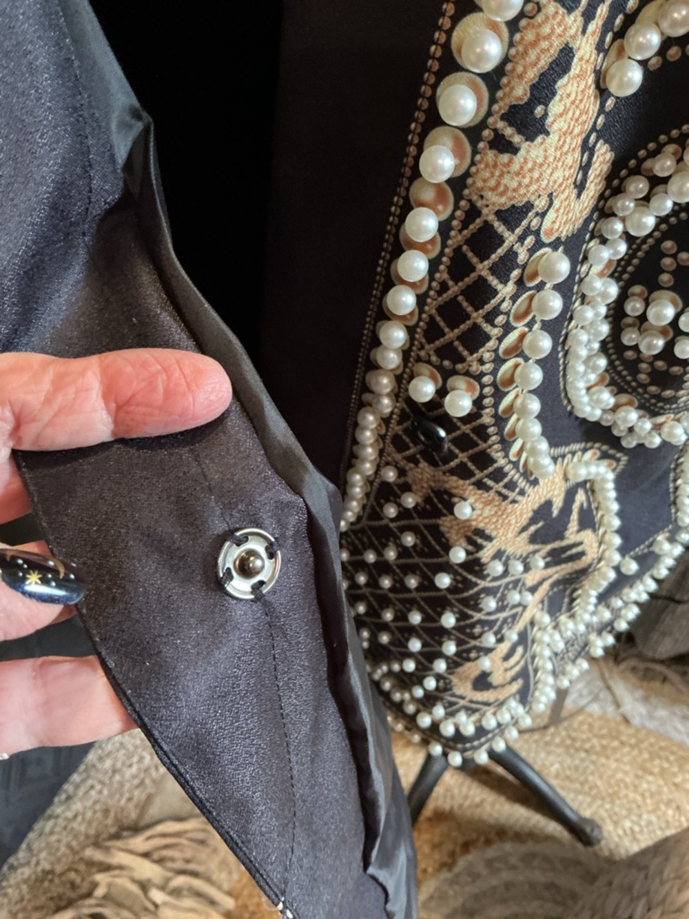 Embellished Black and Gold Pearl Beaded Jacket XXL NWOT - Picture 11 of 14